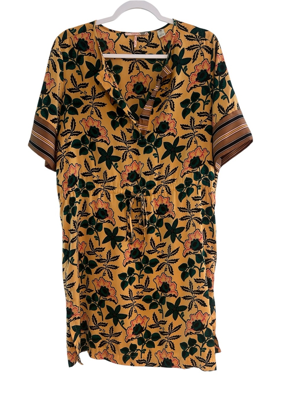 Scotch & Soda Yellow Brown Floral V Neck Mini Dress Size Large EUC